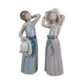 2pc Lladro Glazed Porcelain Figurines, Prissy 01005010 & Coy 01005011