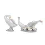 3pc Lladro Glazed Porcelain Ducks and Ducklings Figurines