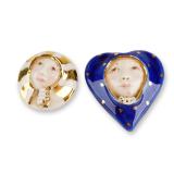 2pc Georgia Landau Porcelain Masked Face Pins