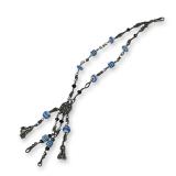 Rubin Collection Silver-Tone Glass Bead Chatelaine-Style Multi-Clasp Necklace