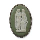 Wedgwood Sage Green Jasperware and Sterling Silver Neoclassical Oval Brooch