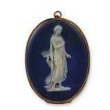 Wedgwood Blue Jasperware Cameo Gold-Plated Pendant-Brooch