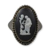 Wedgwood Black Jasperware and 72% Silver Cameo Ring