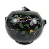 Vintage Hand-Painted Black Floral Pottery Cookie Jar