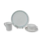 4pc Bone China Wedgwood Dishes: Dinner Plate, Teacup, Saucer, and Mug