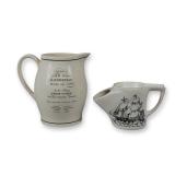 2pc  Nautical Commemorative Porcelain: Wedgwood Pitcher and Lord Nelson Pottery Shaving Scuttle