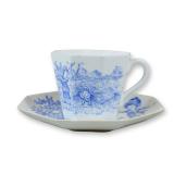 2pc  Wedgwood Octagonal Blue and White Transfer-Printed Porcelain Cup and Saucer