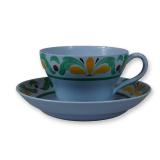 2pc Wedgwood Hand-Painted Earthenware Cup and Saucer Set with Floral Band