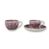 A Trio of Wedgwood Ferrara Mulberry Earthenware Cups and Saucer