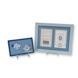 Two Framed Decorative Displays Including a Wedgwood Jasperware Bicentenary Set