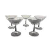 Set of Five Contemporary Glass Cocktail Coupe Glasses