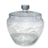 Engraved Glass Lidded Punch Bowl with Gilt Rim