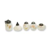 5 Mt. Washington Milk Glass Shakers & Cruet Hand-Painted Ribbed/Egg