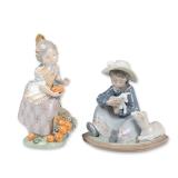 2pc Lladro Porcelain Figurines, Miss Valencia 01001422 & Lambkins 01005469
