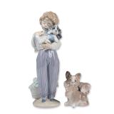 2pc Lladro Porcelain Figurines, My Buddy 01007609 and Small Dog 01004749