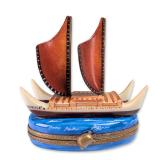 Limoges Peint Main Hokulea Voyaging Canoe Treasure Box