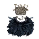 2pc Gale Hayman Leopard Print and Navy Feather Evening Bags