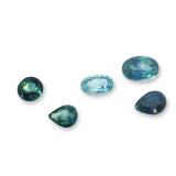 Group of Five Peacock Blue Loose Sapphires