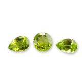 3pc Green Peridot Round and Pear Shape Stones