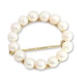 18K Yellow Gold and Cultured Pearl Circle Brooch