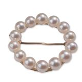 14K Yellow Gold and Cultured Pearl Circle Brooch