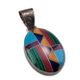 Southwestern Sterling Silver Multi-Stone Inlay Pendant