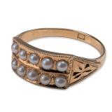 Victorian Style 16K Yellow Gold Seed Pearl Ring