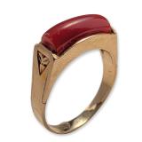Mid-Century 14K Yellow Gold and Red Coral Ring