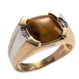 GLR 10K Two-Tone Gold Tiger Eye and Diamond Ring
