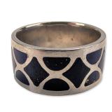 800 Silver Geometric Inlay Band Ring