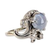 14K White Gold Star Sapphire and Diamond Cocktail Ring