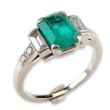 Jabel 18K White Gold Emerald and Diamond Ring