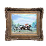 Dominic Mingolla (Italian/American 1922-1999) Signed Enamel on Copper Horse Racing Scene