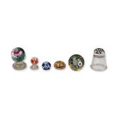 Collection of Six Art Glass Miniatures including Caithness Thimble