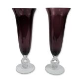 Pair of Amethyst and Clear Glass Vases
