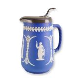 Wedgwood Jasperware Dip Portland Blue Pitcher with Metal Lid