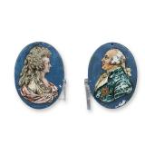 2pc Wedgwood Enameled Pipe Clay Portrait Medallions of King Louis XVI and Queen Marie Antoinette