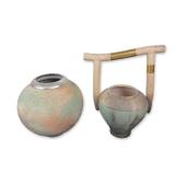 2pc Hand-Thrown Studio Art Pottery Vessels