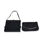 2pc Suede Handbag and Pleated Fabric Clutch