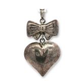 Sterling Silver Bow and Puffy Heart Pendant