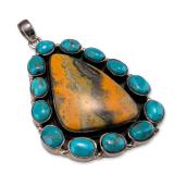 Southwestern Sterling Silver Bumblebee Jasper and Turquoise Pendant