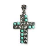 Native American Style Sterling Silver Turquoise Cross Pendant
