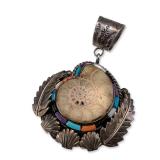 Freddy Maloney Navajo Sterling Silver Ammonite Pendant