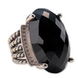David Yurman Sterling Silver Wheaton Onyx Diamond Ring