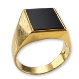 Italian 18K Yellow Gold and Black Onyx Signet Ring