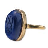 18K Yellow Gold and Carved Lapis Lazuli Ring