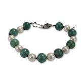 Green Stone and Cultured Pearl Bracelet with Sterling Silver Clasp