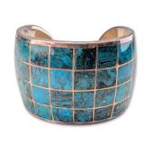 Federico Jimenez Southwestern Sterling Silver and Turquoise Inlay Cuff Bracelet