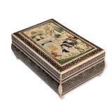 Persian Khatamkari and Miniature Painted Wooden Jewelry Box