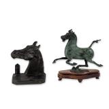 2pc Bronze Flying Horse and Metal Bookend